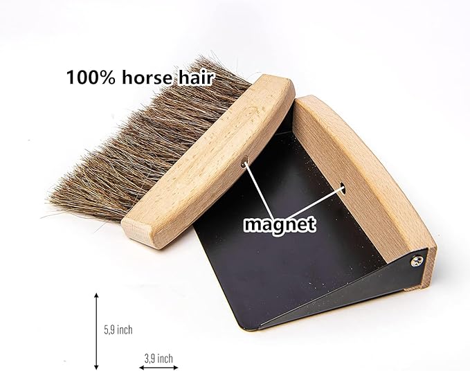 Generic Mini Broom and Dustpan Set - 100% Horsehair Bristles, Beech Wood, Brown - Perfect for Table, Computer, Kitchen, Pet Habitat - 2 Count, 5.9 x 3.9 x 15 inches