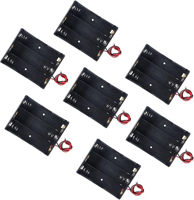 7PCS 18650 Battery Holder Bundle with Wire 18650 Battery Holder Case 3.7V, 3 Slot DIY Battery Storage Boxes, 3 Slot Black Plastic Batteries Case for 18650 Battery