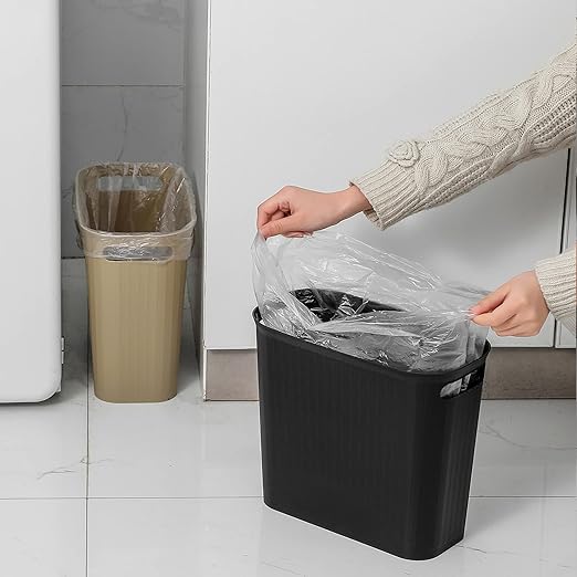 rejomiik Bathroom Small Trash Can Slim Garbage Can Wastebasket 3.5 Gallon Plastic Trash Bin Container for Bedroom, Home, Office, Dorm Room, Kitchen, 2 Pack Black