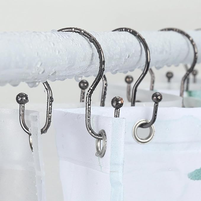 Goowin Shower Curtain Hooks, 12 Pcs Shower Curtain Rings, Stainless Steel Shower Curtain Hangers, Metal Shower Curtain Hooks Rings Rust Proof, Minimalist Shower Hooks for Shower Curtain, Bronze