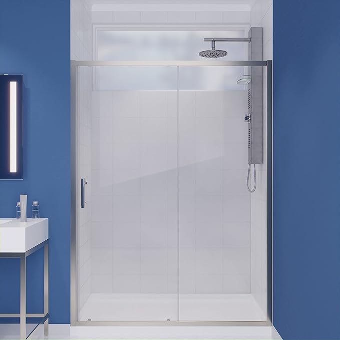ANZZI 72 x 60 inch Framed Shower Door in Brushed Nickel, Halberd Water Repellent Glass Shower Door with Seal Strip Parts, Easy Glide Rollers Sliding Shower Door, SD-AZ052-02BN