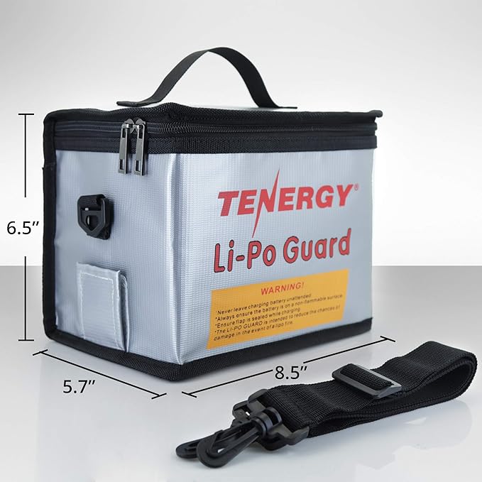 Tenergy Fire Retardant Lipo Zipper Bag for Charging and Storing Lipo Battery Packs, 8.5 x 6.5 x 5.7inch (Pack of 2)