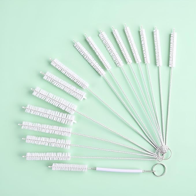 10Pcs White Long Straw Brush, Nylon Pipe Tube Cleaner 8-ihch 10 Different Diameters Set, Long Straw Brush for Sippy Cup, Brush Drinking Straw Cleaning Brush,Brushes,Cleaning Tools