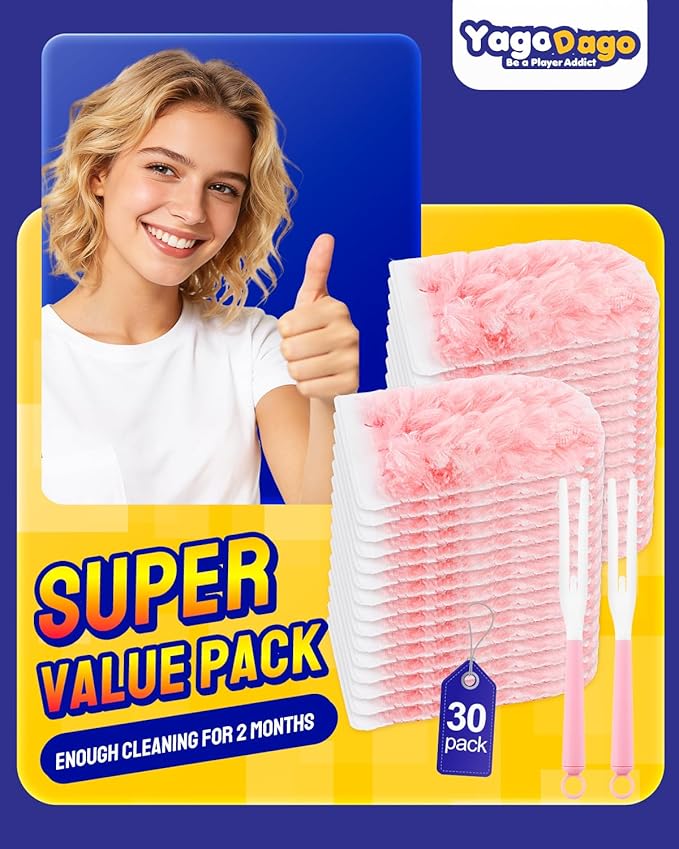 32 Count 360 Duster Refills, Unscented Heavy Duty Dusters Refills with 2 Detachable Handles, Compatible with Swiffer Duster Handle, Dusters for Cleaning Blinds, Ceiling Fans