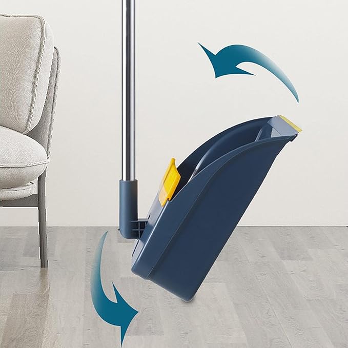 Broom and Dustpan Set, Cleaning with Dustpan Teeth, Stand up Broom & Dustpan Combo, Long Handle Broom with Dustpan Combo Set for Kitchen -ffice Lobby Floor and Dog Cat Pets Home Use