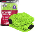 AIDEA Car Wash Mitt Microfiber, 4PK Scratch Free Lint-Free, Premium Chenille Microfiber Mitt Car Wash Brush, Green, Regular Size 7.12''X10.14''