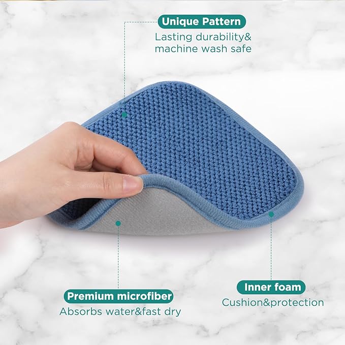 Microfiber Dish Drying Mat, Super Absorbent Kitchen Dish Drying Pad, Reversible for Countertop, 7*7 inch Blue