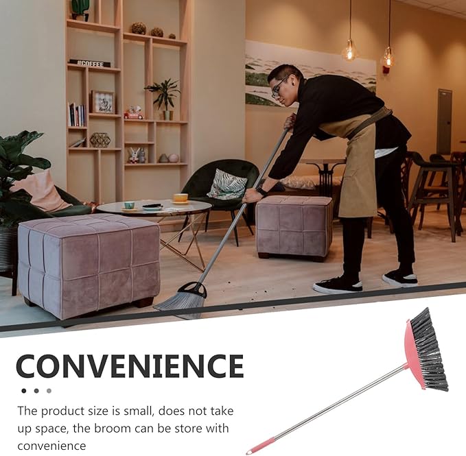 Ciieeo Heavy-Duty Broom, Stainless Steel Broom with Long Handle Floor Sweeping Brooms Wide Angle Outdoor Brooms for Shower Cleaning Patio Kitchen Grout Pink