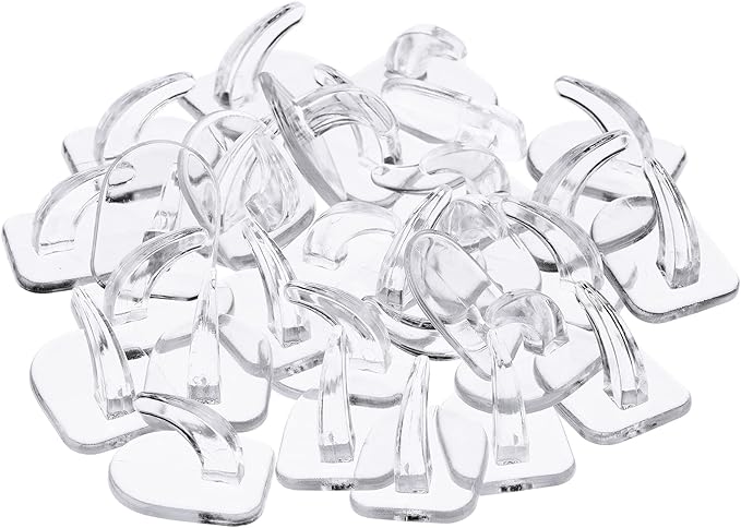 Queekay 30 Pieces Clear Adhesive Wall Hooks for Hanging, Transparent Reusable Seamless Hooks Small Acrylic Sticky Hangers with Non Marking Sticker for Kitchen Bathroom Bedroom Office