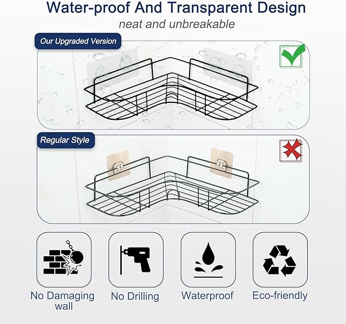 Shower Caddy Adhesive Replacement, 4 Pack Strong Adhesive Shower Hooks, Water-Proof Shower Adhesive Strips, No Drilling for Corner Shelf Basket, Bathroom Storage Shelves and Kitchen Racks