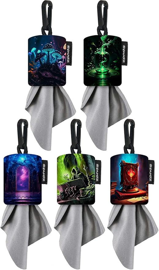 SPUDZ Classic Variety Pack | Five 6" x 6" Microfiber Towels w/Neoprene Pouches | Premium Microfiber Cleaning Cloth for Laptops, Lenses, Cameras, Screens, and More | Fantasy 5 Pack
