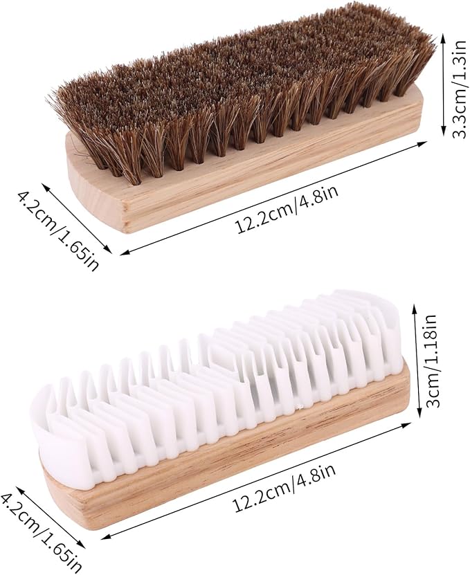 2pcs Horsehair & Rubber Shoe Brush Set, 2 Styles Boot Magic Eraser Cleaning Brush with Wood Handle Nubuck Cleaner Kit for Leather & Suede Shoes Boots