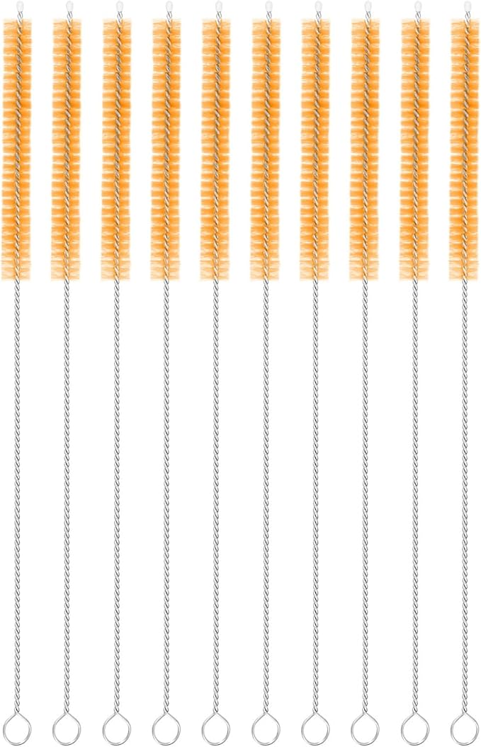 uxcell 10Pcs Drinking Straw Cleaning Brushes, 10" x 2/8" Nylon Bristles Long Straw Brush Pipe Cleaner for Washing Straws Pot Spout, Sippy Cup, Bottle and Tube (Yellow)
