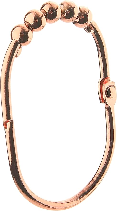 2lbDepot Copper Shower Curtain Rings Hooks, Premium Rust-Resistant Stainless Steel Metal, Large Wide Locking Rings, Glides Effortlessly on Bathroom Shower Rods, Set of 12 Decorative Copper Rings