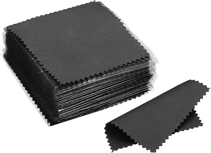 PATIKIL 3.15x3.15" Jewelry Cleaning Cloth, 100Pcs Individually Wrapped Double-Sided Microfiber Polishing Cloth for Silver Gold Brass Platinum Jewelry, Black