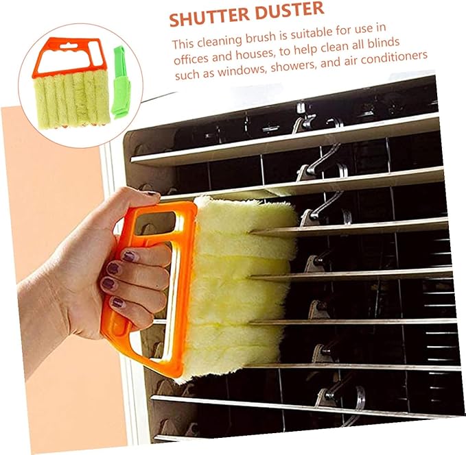 VALICLUD Blinds Cleaning Brush Set 2pcs – 7-Tooth Orange 3-Tooth Green Window Shutter Brushes for Air Conditioner Vent Dust Removal and Home Cleaning