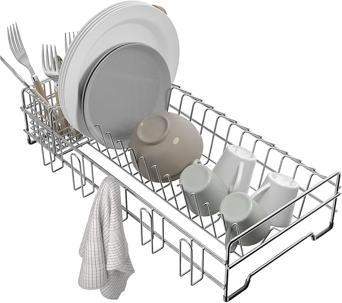 Kraus Workstation Kitchen Sink Dish Drying Rack Drainer and Utensil Holder, 17" L x 9" W, Stainless Steel, KDR-3