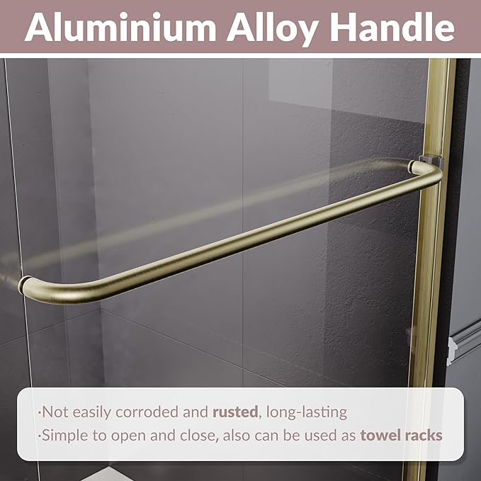 ELEGANT Semi-Frameless Sliding Shower Door 60 in. W x 72 in. H, Bathroom Shower Door with 1/4'' Clear Glass, Shower Glass Door in Brushed Gold