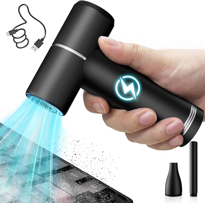 HAGOOGI Compressed Air Duster, 4 Speeds Electric Air Duster for Cleaning Keyboard & PC, Rechargeable Air Blower for Cleaning Keyboards Computers Outdoors,Car,Home (Matte Black)