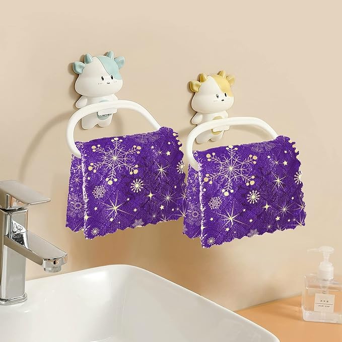 Dish Towels Kitchen Cleaning Cloths Winter Violet Purple With Gold Snowflakes Christmas Dish Cloths Super Absorbent Kitchen Towels Lint Free Bar Tea Soft Towel Kitchen Accessories Set of 6,11"x11"