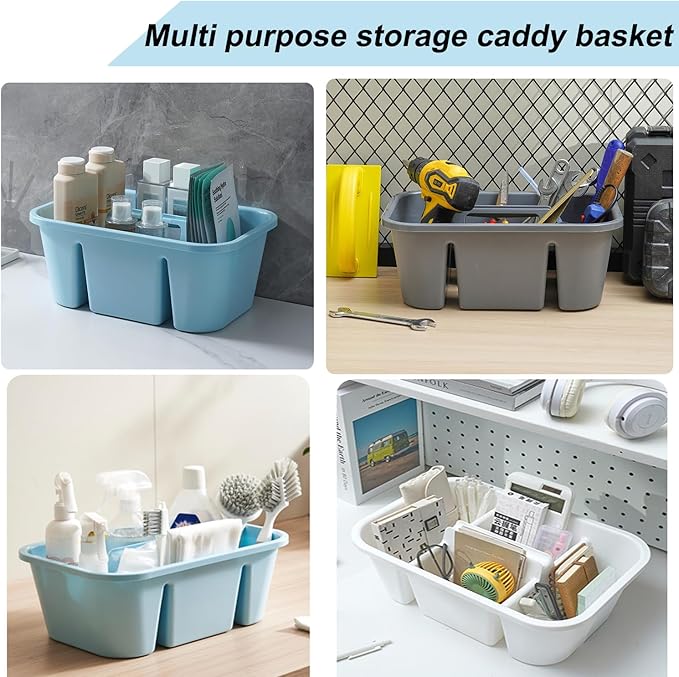 Portable Shower Caddy Basket with 4 Compartments Fits Small/Medium Bottles ≤2.36" Dia. Divided Cleaning Supplies Organizer Storage for Small Tools, Bathroom, Kitchen, College Dorm, Garden, Under Sink