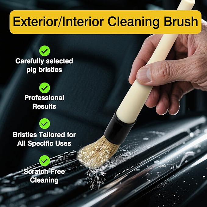 Boar Hair Vent & Dash Detailing Brushes – Premium Soft Bristle Cleaning Tools for Car Interior & Exterior – Professional-Grade Auto Detailing Accessory for Enthusiasts & Pros