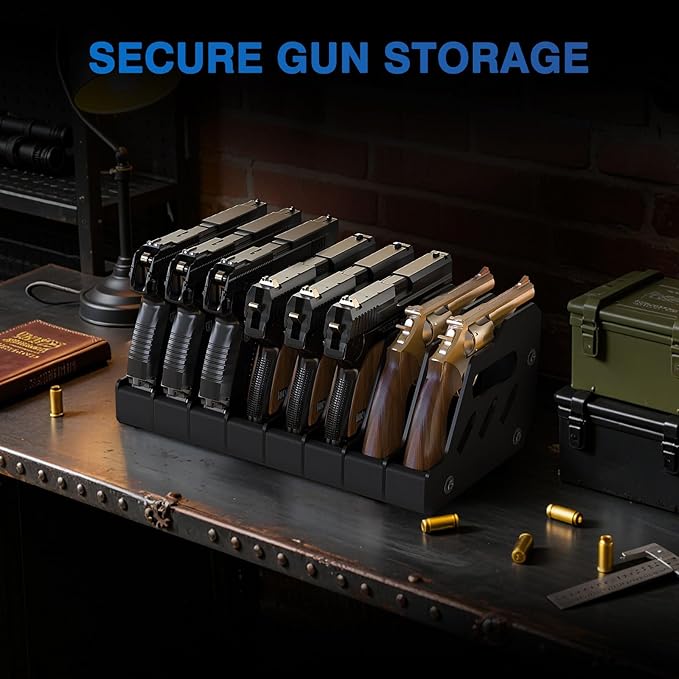 MoKo Pistol Rack for Gun Safe, Gun Rack Fits Most Handguns, Scratch Resistance Pistol Stand and Holder for Gun Safe, Gun Cabinet Accessories with Cleaning Tools