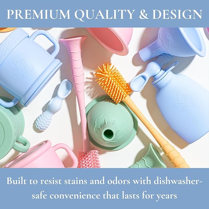 Nontoxic Silicone Bottle Brush - Premium Medical Grade - BPA & PFAS Free - Suction Cup Base - Easy to Clean and Dishwasher Safe - Tallest Design for Any Bottle - (10.25 in) - Green