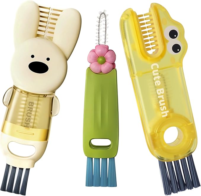 Cup Lid Cleaning Brush, 3 in 1 Lid Cleaner for Tumblers and Water Bottles, Gap Cleaning Brush with Straw Hole Detail Tool, Multifunctional Brush for Daily Use (Yellow Green)