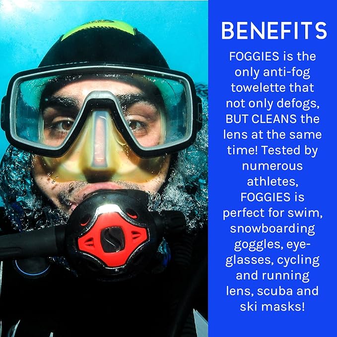 Foggies Anti-Fog Towelettes 6-Pack | 2-in-1 Lens Cleaner & Anti-Fog Wipe | Cleans and Defogs Goggles, Glasses & Masks | Reusable Wipes for Swim, Scuba & Sports Lens