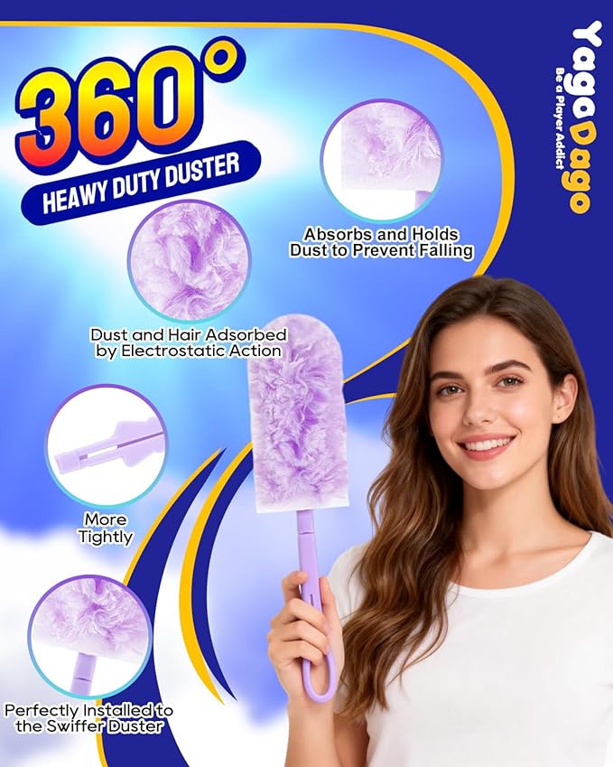 22 Count Unscented Duster Refills with 2 Foldable Handles, 360 Duster Refill Compatible with Swiffer Dusters for Cleaning Tight Spaces, Compatible with Swiffer 360 Refills for Pet Hair