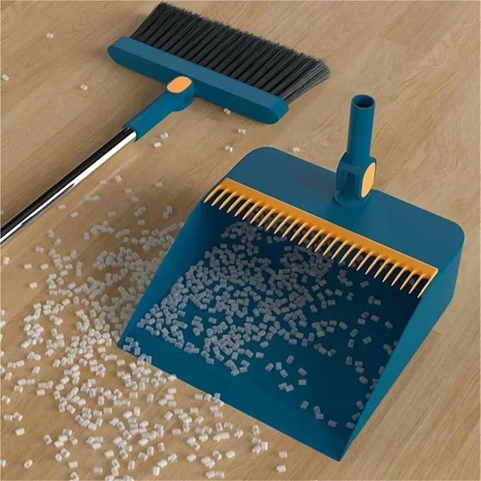 2PCS/Set Broom and Scoop Set Folding Dustpan High-end Bathroom Water Wiper to Sweep Brush Garbage Squeegee Home Cleaning for Home Kitchen Shop(Blue-2PCS)