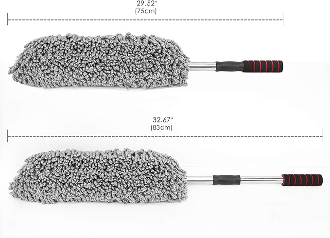 MoKo Car Duster, Multipurpose Car Wash Brush Exterior and Interior Microfiber Duster with Extendable Handle for Cleaning - Grey