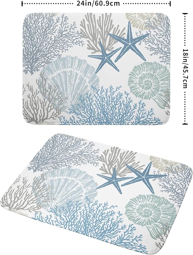Nautical Dish Drying Mat for Kitchen Counter Coastal Seashell Starfish Summer Microfiber Absorbent Dish Draining Reusable Washable Foldable Extra Large 18"x24"