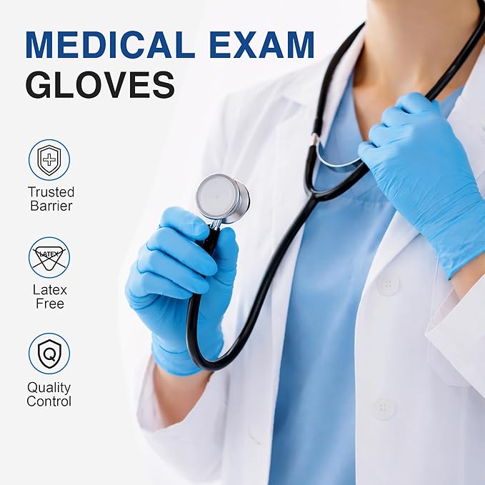 Schneider Nitrile Exam Gloves, Blue Disposable Gloves Latex Free Powder Free for Medical, Cooking, Cleaning, and Food Prep