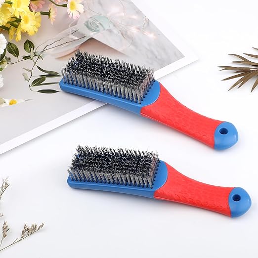 2Pcs Wire Brushes for Cleaning 6.3 Inch Heavy Duty Stainless Steel Wire Scratch Brush,Rubber Covered Handle Wire Brushes for Metal Rust Cleaning Paint Scrubbing