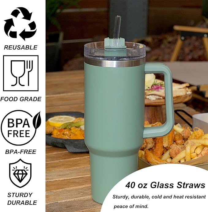 6 PCS Clear Glass Reusable Straws for Stanley 40 oz 30 oz Cup Tumbler, Shatter Proof, 6 Pack with Cleaning Brush
