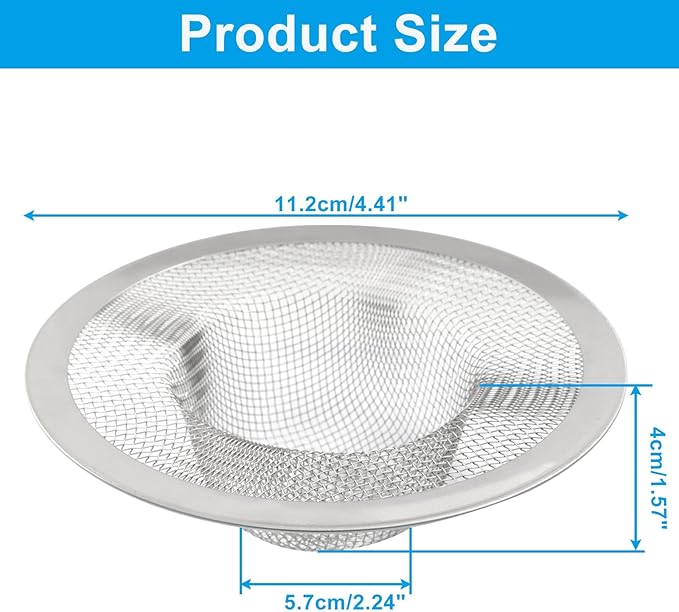 4 Pack Heavy Duty Stainless Steel Kitchen Sink Strainer, 4.41" Top / 2.44" Mesh Slop Basket Filter Trap, Utility Drain Hole for Kitchen Sink/Bathroom Bathtub Wash basin Floor drain Balcony