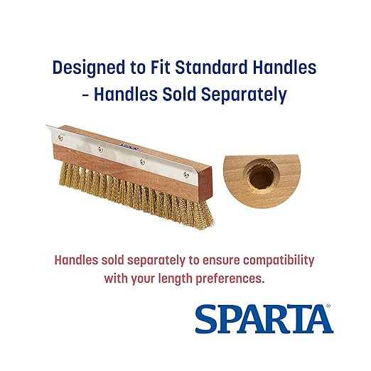 SPARTA Pizza Oven Brush Replacement Head with Crimped Brass Bristles and Stainless-Steel Scraper, Durable, Ideal for Commercial Kitchens, 10 Inches, Wood