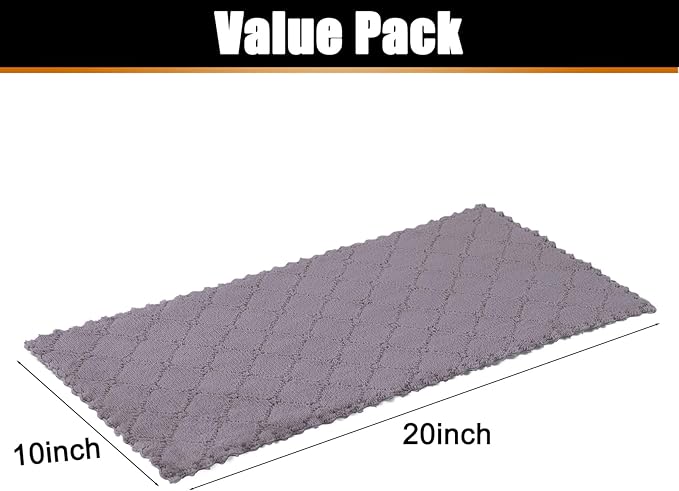 Mordimy 12 Pack Kitchen Towels (20" x 10", Grey & Green), Super Soft and Absorbent Dish Towels, Coral Velvet Microfiber Cleaning Cloth, Nonstick Oil Fast Dry Dish Cloths