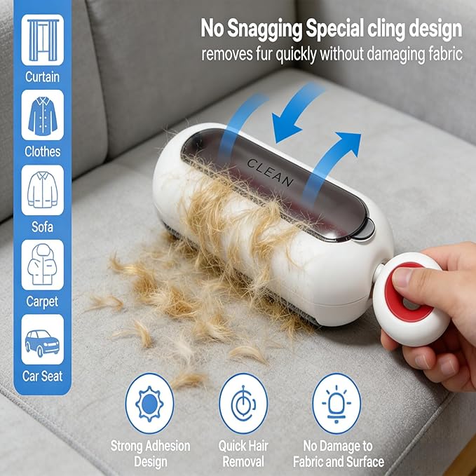 Reusable Lint Roller for Clothes, Portable Pet Hair Remover Brush for Cat & Dog Fur, Self-Cleaning Magic Lint Remover for Bedding, Sofa, Clothing and Car Seats (Green)