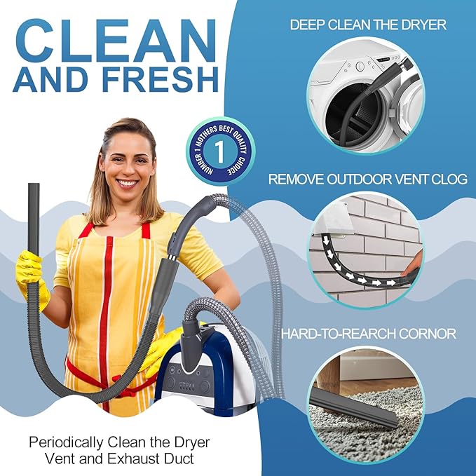 Dryer Vent Cleaner Kit Vacuum Hose Attachment, Quickly Removes Lint, Cleaning Supplies, Black
