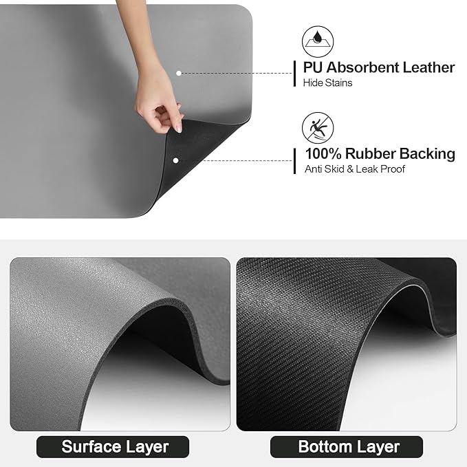 Dish Drying Mat for Kitchen Counter | Coffee Bar Mat for Countertops | Heat Resistant Drainer Mat with Non-slip Rubber Backed | Hide Stain Kitchen Absorbent Draining Mat | Grey 18"x24"