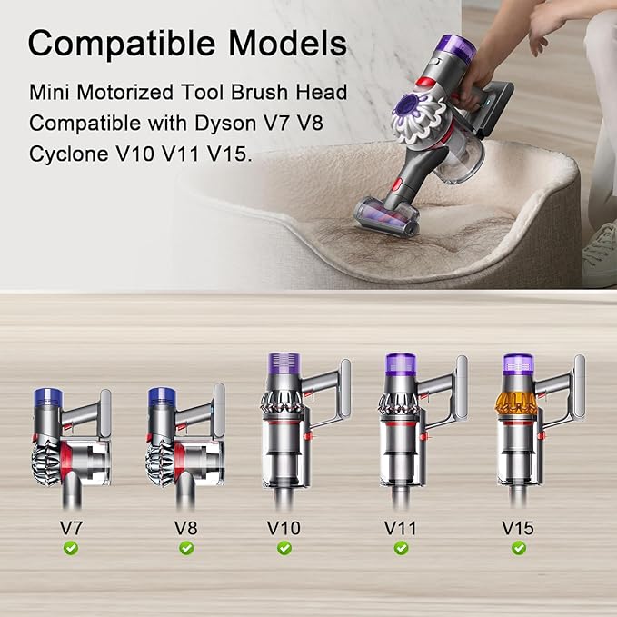 Anti-Tangle Hair Brush Compatible with Dyson V7 V8 V10 V11 V15 SV10 SV11 SV12 SV14 – Mini Motorized Brush Head Cleaning Couch, Mattress & Upholstery, Vacuum Attachment Replacement Screw Tool