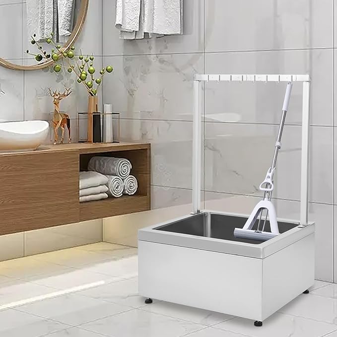 Stainless Steel Floor Mop Sink, Mop Sink with Cleaning Tool Rack, Mop Sinks for Restaurant, Garage, Basement, Bathroom, Laundry 22" L x 19" W x 11" H