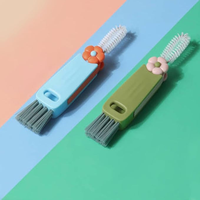 3 in 1 Cup Lid Gap Cleaning Brush Multifunctional Bottle Cleaning Brush for Water Bottle Cup Lid Gap for Gaps of Various Containers (Blue Green(Flower))