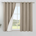 YoungsTex Short Linen 100% Blackout Curtains for Bedroom, Thermal Insulated Full Room Darkening Window Drapes Taupe Textured Grommet Blinds with White Liner for Kitchen, 2 Panels, 52 X 45 Inch
