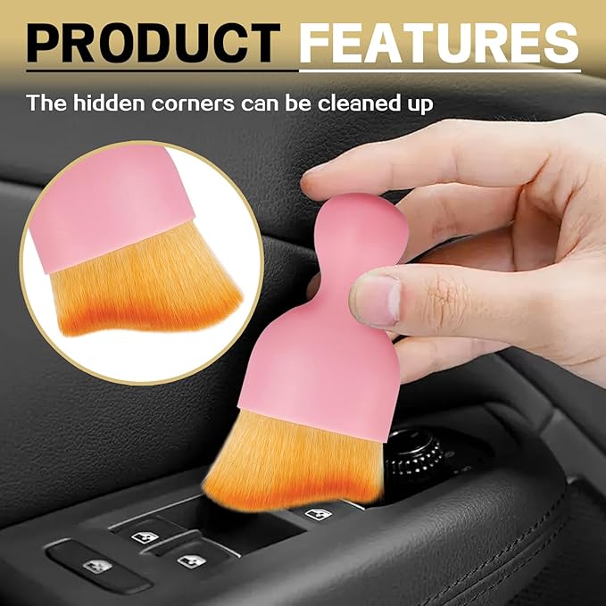 1Pcs Auto Soft Hair Brush Advanced Car Interior Detailing Brush for Dashboard Air Vent Gaps Dust Removal and Cleaning of Leather Surfaces Widely Used, Pink handle and yellowish-brown bristles