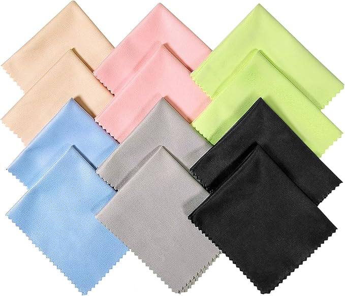 12Pack Assorted Colors Microfiber Cleaning Cloths,6x7in for Cleans Lenses, Glasses, Screens, Cameras, iPad, iPhone, Eyeglasses, Cell Phone, LCD TV Screens