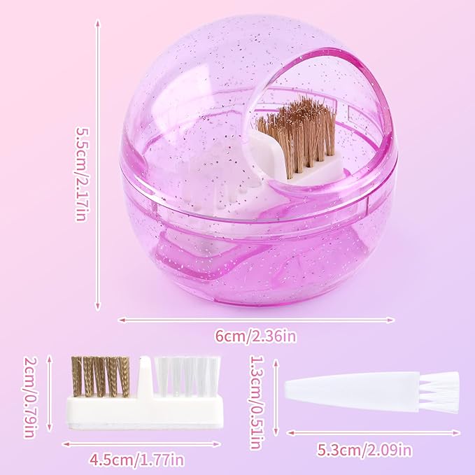 Nail Drill Bits Cleaner Brush Case Accessories, Nail Art Cleaner Tool Case with Steel & Nylon Wire Brush for Cleaning Tungsten Carbide Ceramic Nail Drill Bits Cuticle, purple